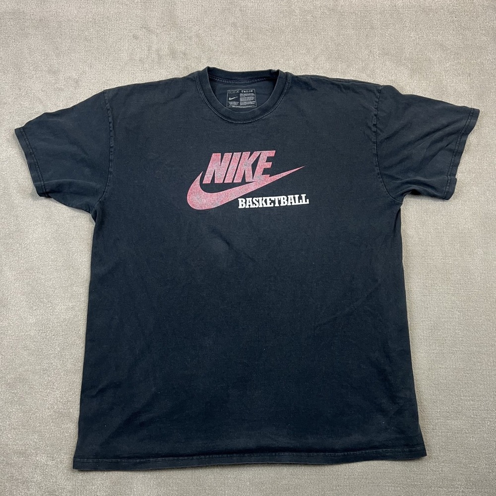 Nike Basketball T Shirt Mens XL Black Graphic Tee Distressed Swoosh Logo Cotton